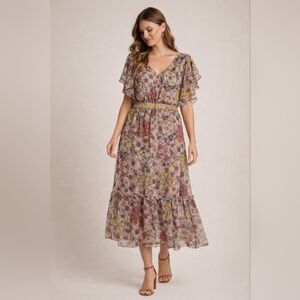 ✨ Taylor Floral Midi Dress Flutter Sleeve Smocked Waist Size 6 ✨